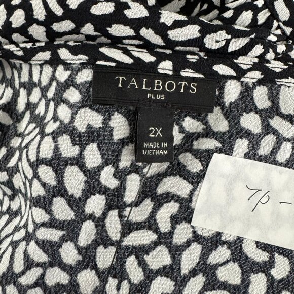 Talbots Wrap Top 2X Black White Printed Long Sleeve Viscose NWT TP-3557 - Picture 7 of 9